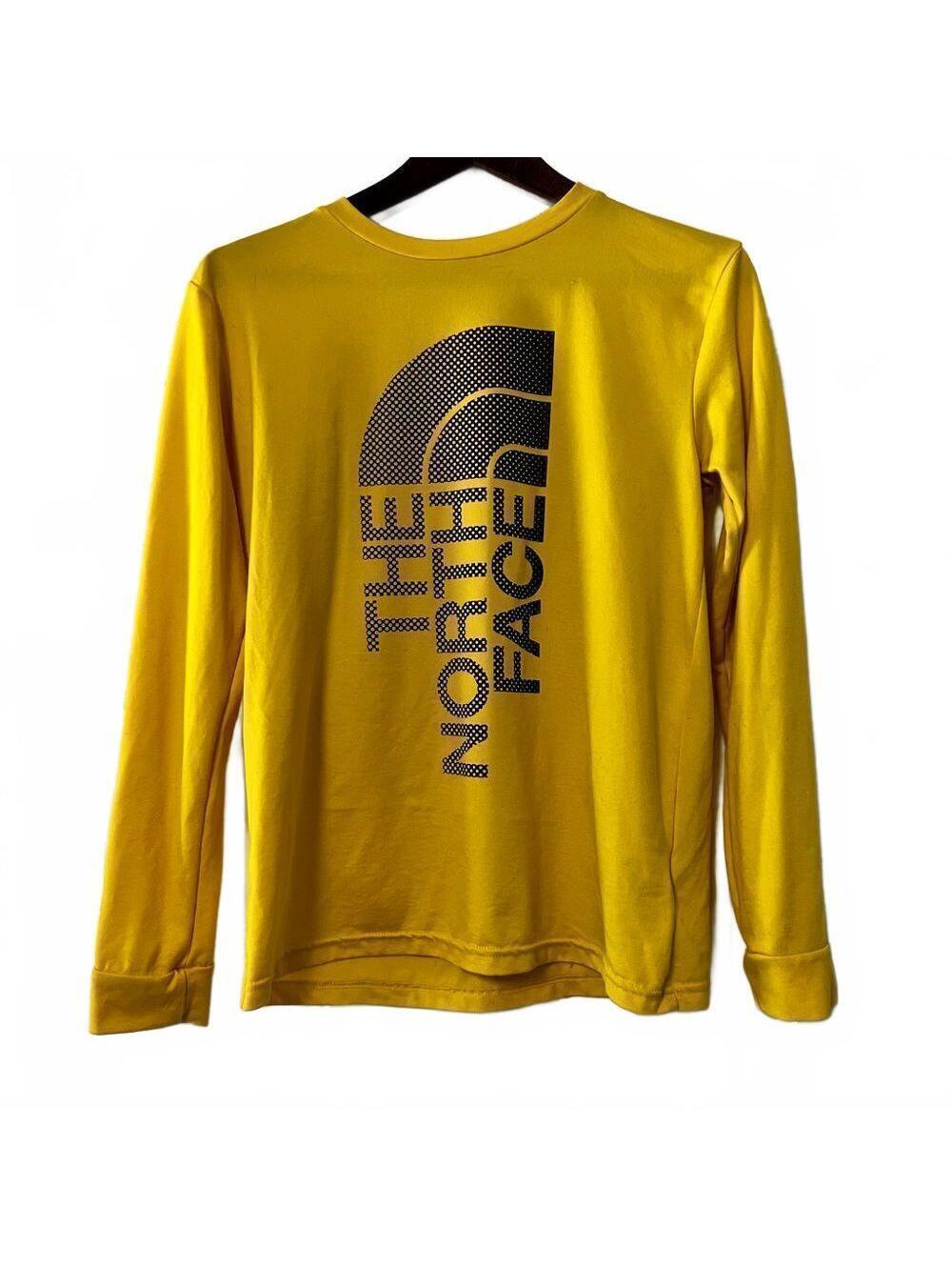 THE NORTH FACE YELLOW BLACK LOGO CREW NECK LONG SLEEVE TEE SHIRT YOUTH L